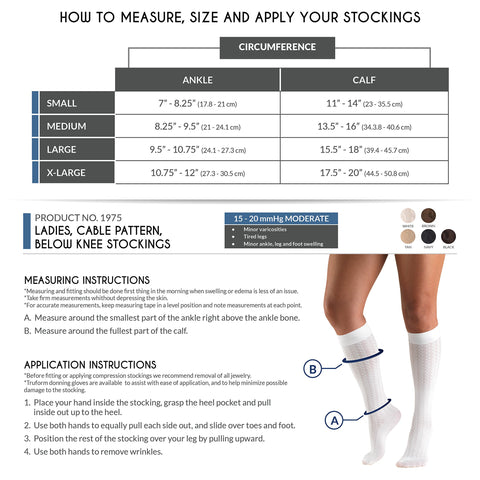 Truform Compression Socks, 15-20 mmHg, Women's Dress Socks, Knee High Over Calf Length, Tan Cable Knit, X-Large