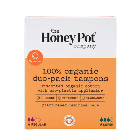 The Honey Pot Company - Duo Pack Organic Tampons w/Bio Plastic Applicator - Feminine Menstrual Products - Natural, Plant-Based -
