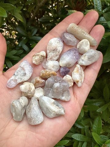 GAF TREASURES 2 oz Lot Natural Semi Tumbled Gemstone Chips, Crushed Mini Crystals, Undrilled Crystal Chips (Spirit Quartz)
