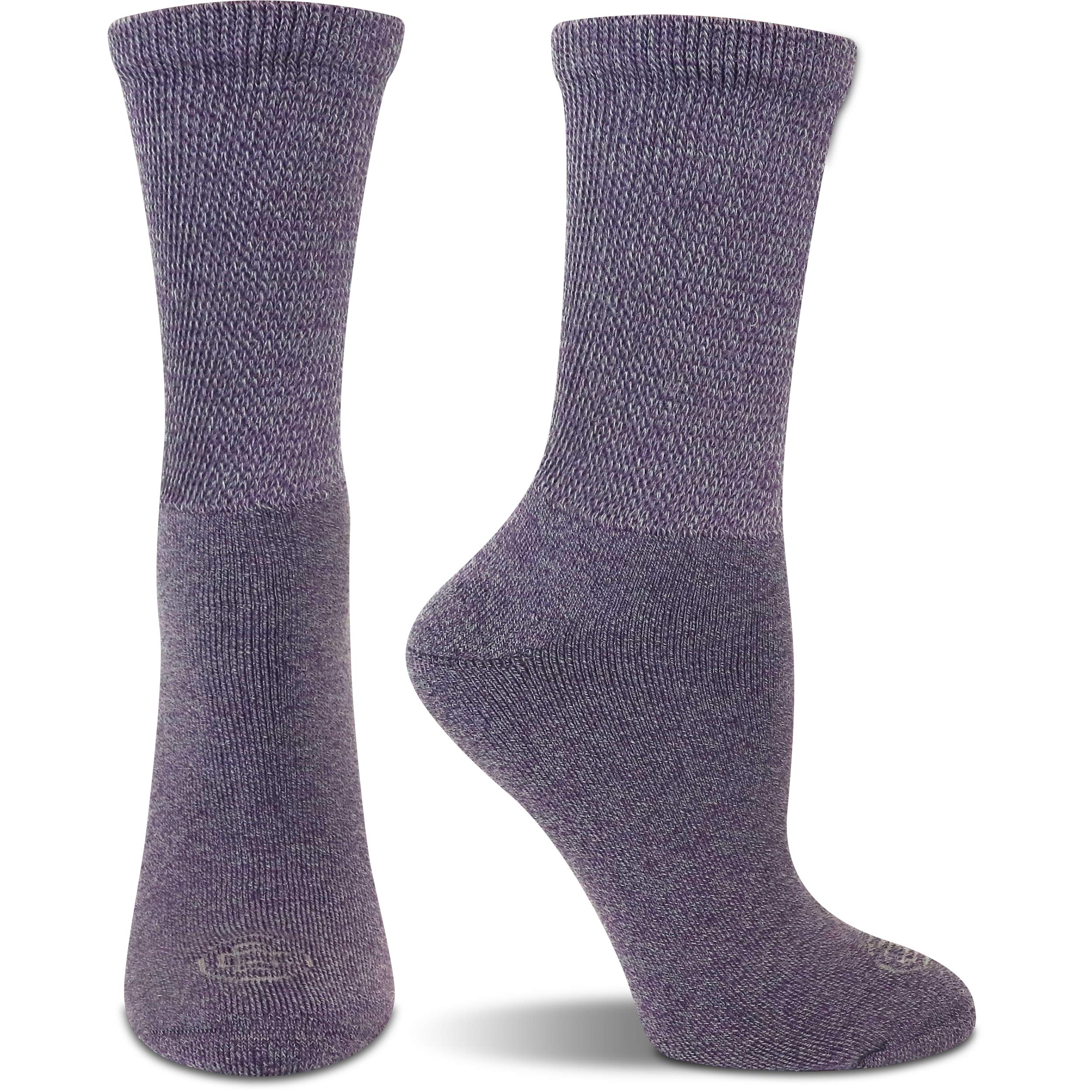 Doctor's Choice Women's Diabetic Socks, Non-Binding, Circulatory, Cushioned, Crew Socks for Swollen Feet, 4 Pack, Pink & Purple,