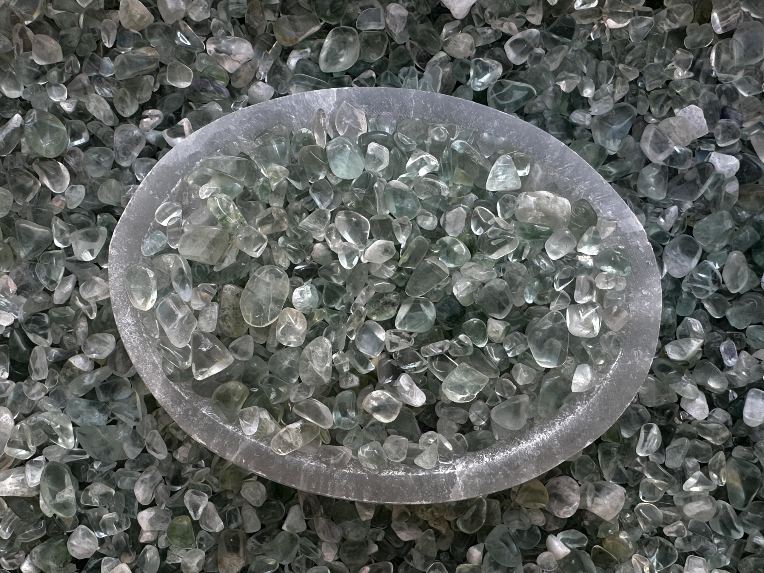 GAF TREASURES 2 oz Lot Natural Semi Tumbled Gemstone Chips, Crushed Mini Crystals, Undrilled Crystal Chips (Green Fluorite)
