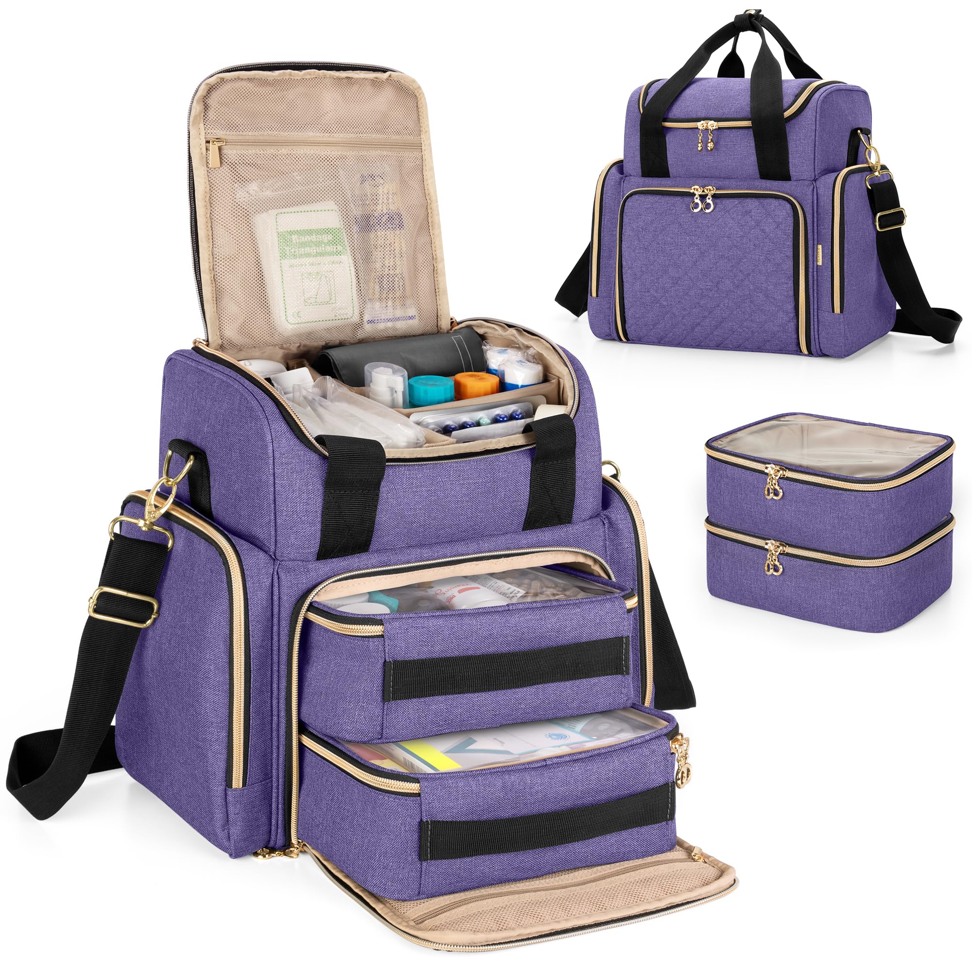 LUXJA Large Medicine Bag with 2 Removable Cases, Medicine Storage Bag with Multiple Storage Sections (Suitable for Travel or Hom