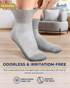 Pembrook Gray Ankle Diabetic Socks for Men & Women | 6 Pairs | Wide Stretch Top Mens Diabetic Socks | Diabetic Socks for Men 9-1