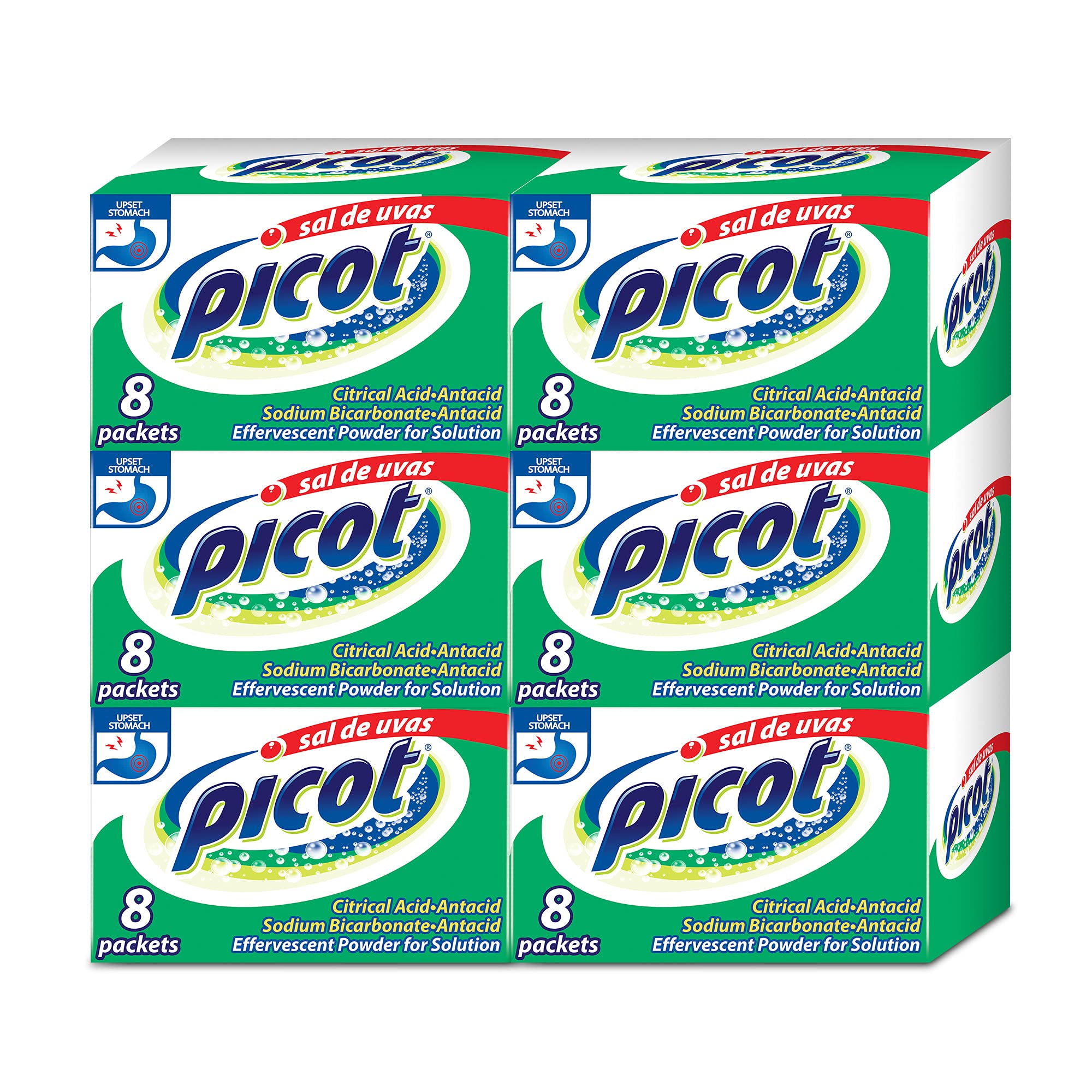 Sal de Uvas Picot, Effervescent Powder Solution, Antacid, 0.17 Oz, 8 Count (Pack of 6) Antacid Packets