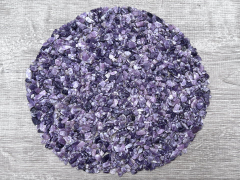 2 oz Lot Natural Semi Tumbled Gemstone Chips, Crushed Mini Crystals, Undrilled Crystal Chips (Lepidolite)