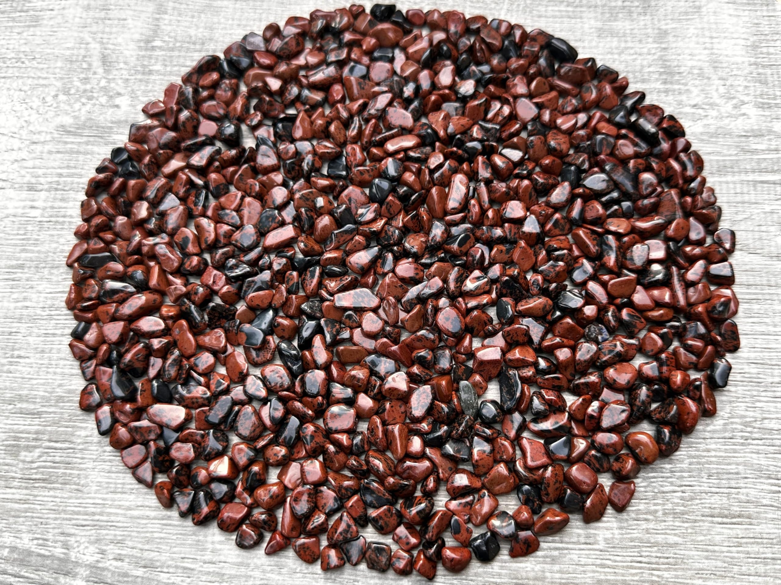 GAF TREASURES 2 oz Lot Natural Semi Tumbled Gemstone Chips, Crushed Mini Crystals, Undrilled Crystal Chips (Mahogany Obsidian)