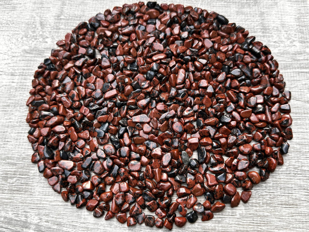 GAF TREASURES 2 oz Lot Natural Semi Tumbled Gemstone Chips, Crushed Mini Crystals, Undrilled Crystal Chips (Mahogany Obsidian)