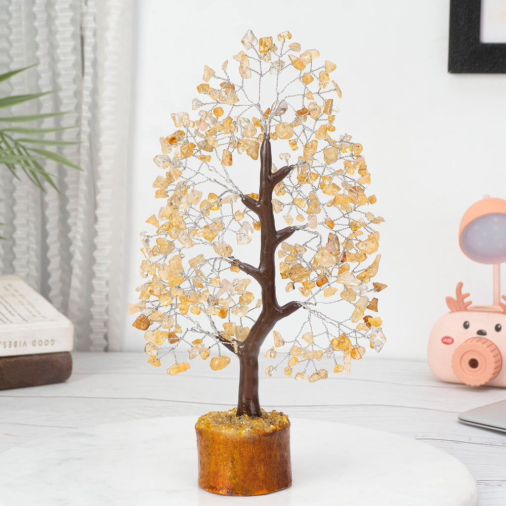Citrine Stones and Crystal - Healing Chakra Bonsai Tree for Table Decoration Good Luck Charm Gem Stone Tree Chakra Balancing Yel