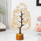 Citrine Stones and Crystal - Healing Chakra Bonsai Tree for Table Decoration Good Luck Charm Gem Stone Tree Chakra Balancing Yel