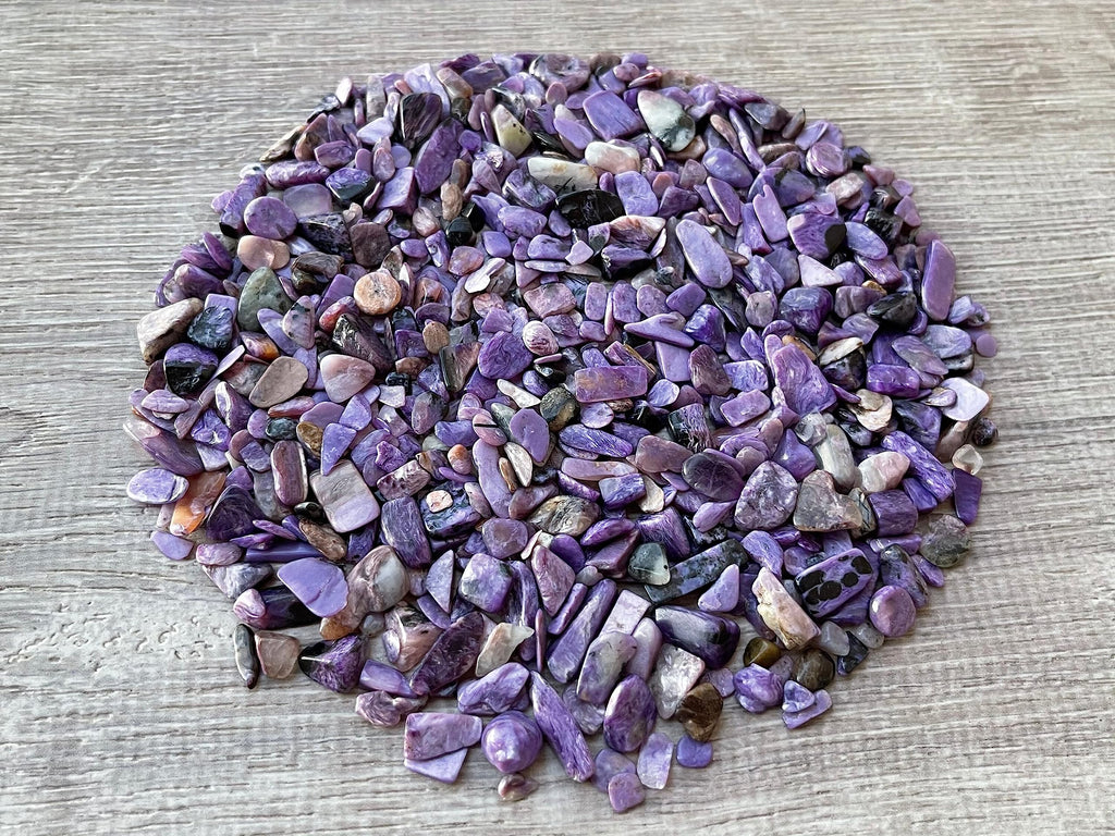 2 oz Lot Natural Charoite Semi Tumbled Charoite Gemstone Chips, Charoite Crushed Mini Crystals, Undrilled Crystal Chips (Charoit