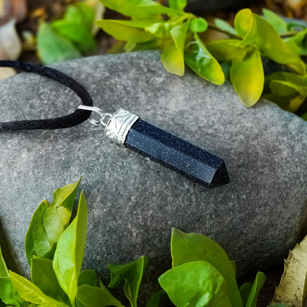 Sugandha Wellness Blue Goldstone Healing Crystal Necklace - Success, Positivity & Abundance Stone Pendant. Wealth & Protection.