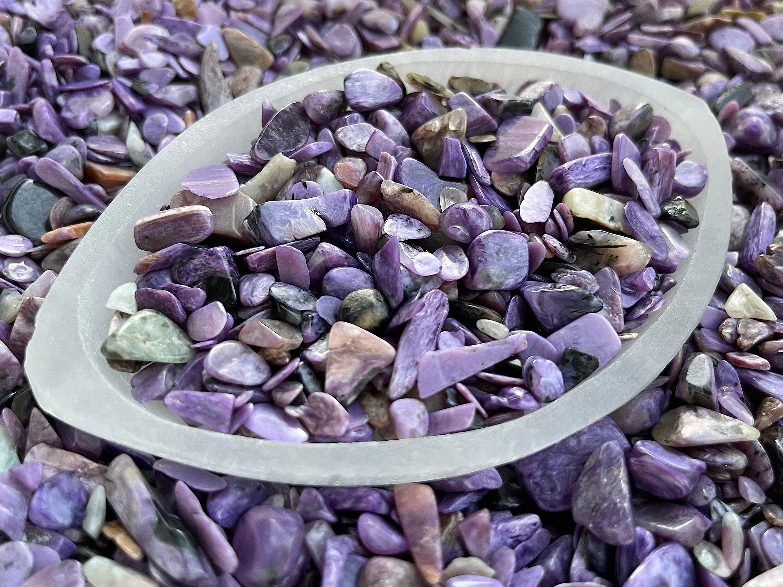 2 oz Lot Natural Charoite Semi Tumbled Charoite Gemstone Chips, Charoite Crushed Mini Crystals, Undrilled Crystal Chips (Charoit