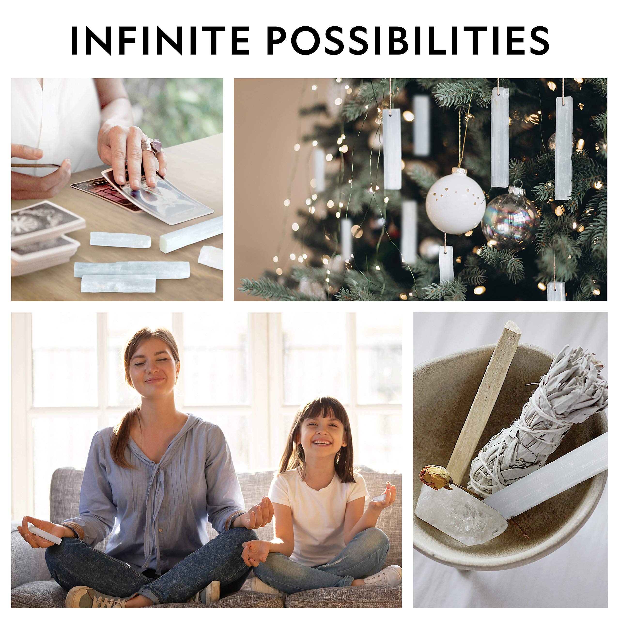 National Geographic Selenite Crystal Set - 2 lbs of Bulk Selenite Wands & 5 Premium Crystals, Rose Quartz, Hematite, Aventurine,