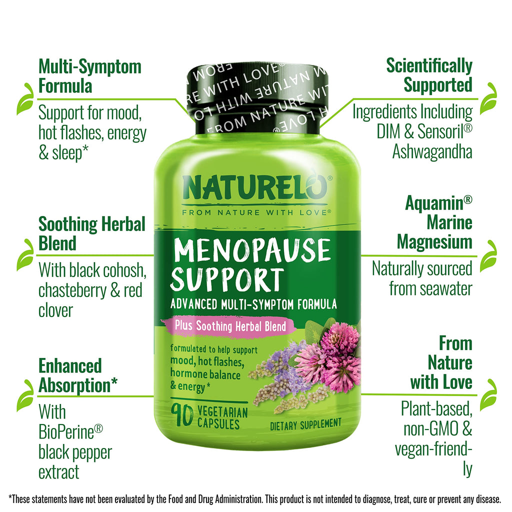 NATURELO Menopause Supplements for Women, Herbal Blend with Black Cohosh for Menopause Hot Flashes Advanced Estrogen Multi-Sympt