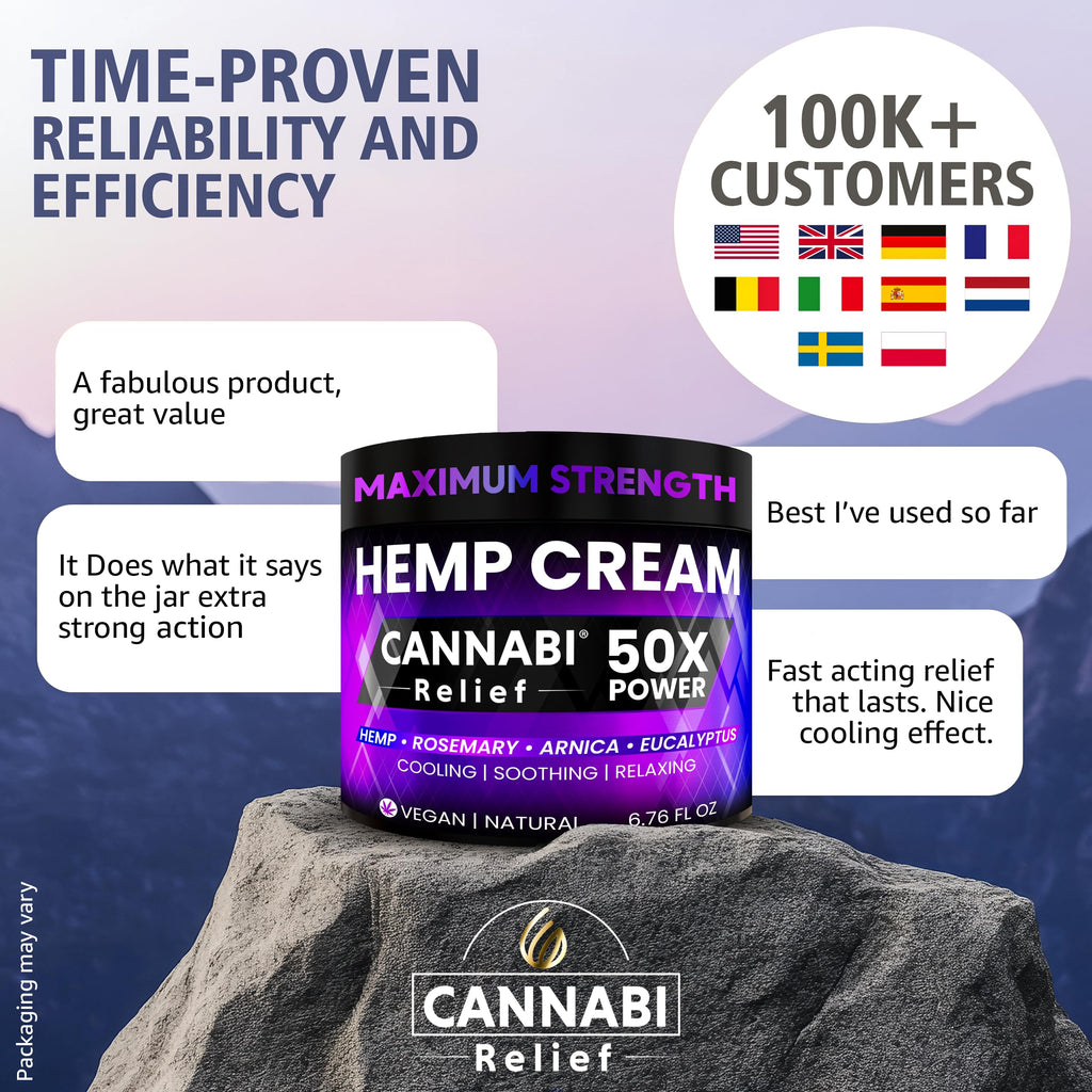 ??nn?b? R?l??f Hemp Cream Maximum Strength 6.76 FL. OZ - Relieve Muscles, Joints, and Back Target Area - 10-in-1 Potent Formula