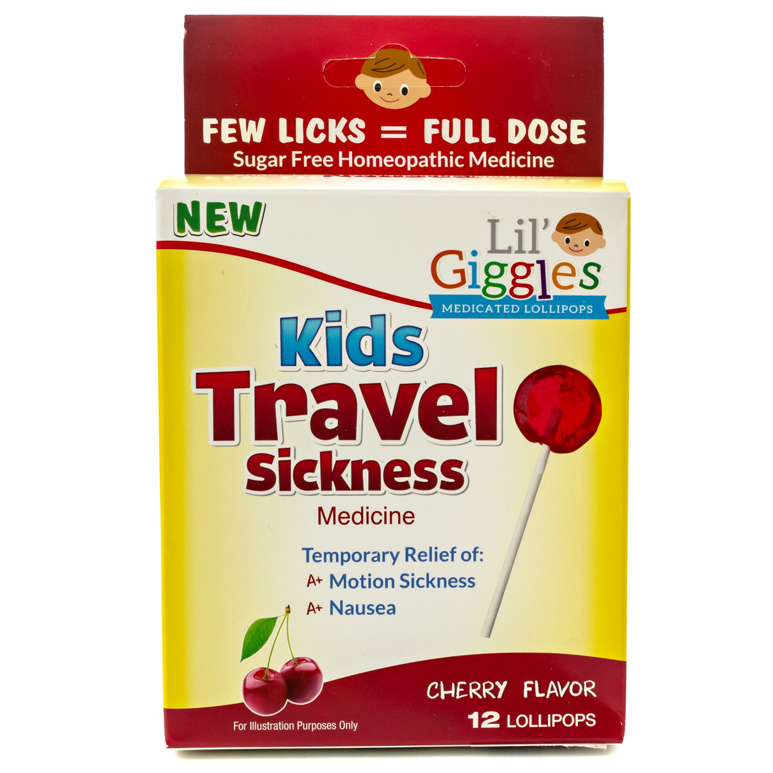 Lil Giggles Kids Medicated Lollipops - Sweet Gentle Relief for Kids & Non-drowsy - for Car Sickness, Travel Nausea & Motion Sic