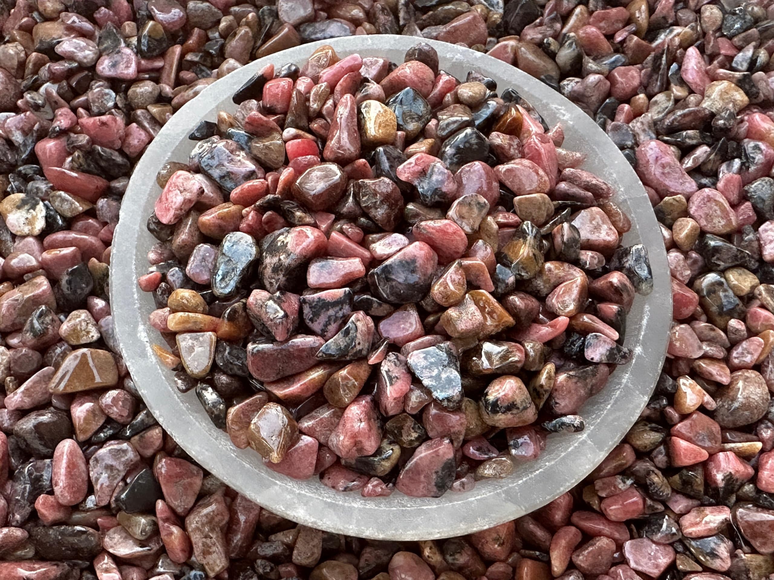 0.5 Pound Natural Semi Tumbled Rhodonite Gemstone Chips, Crushed Mini Rhodonite Crystals, Undrilled Crystal Chips (Rhodonite)