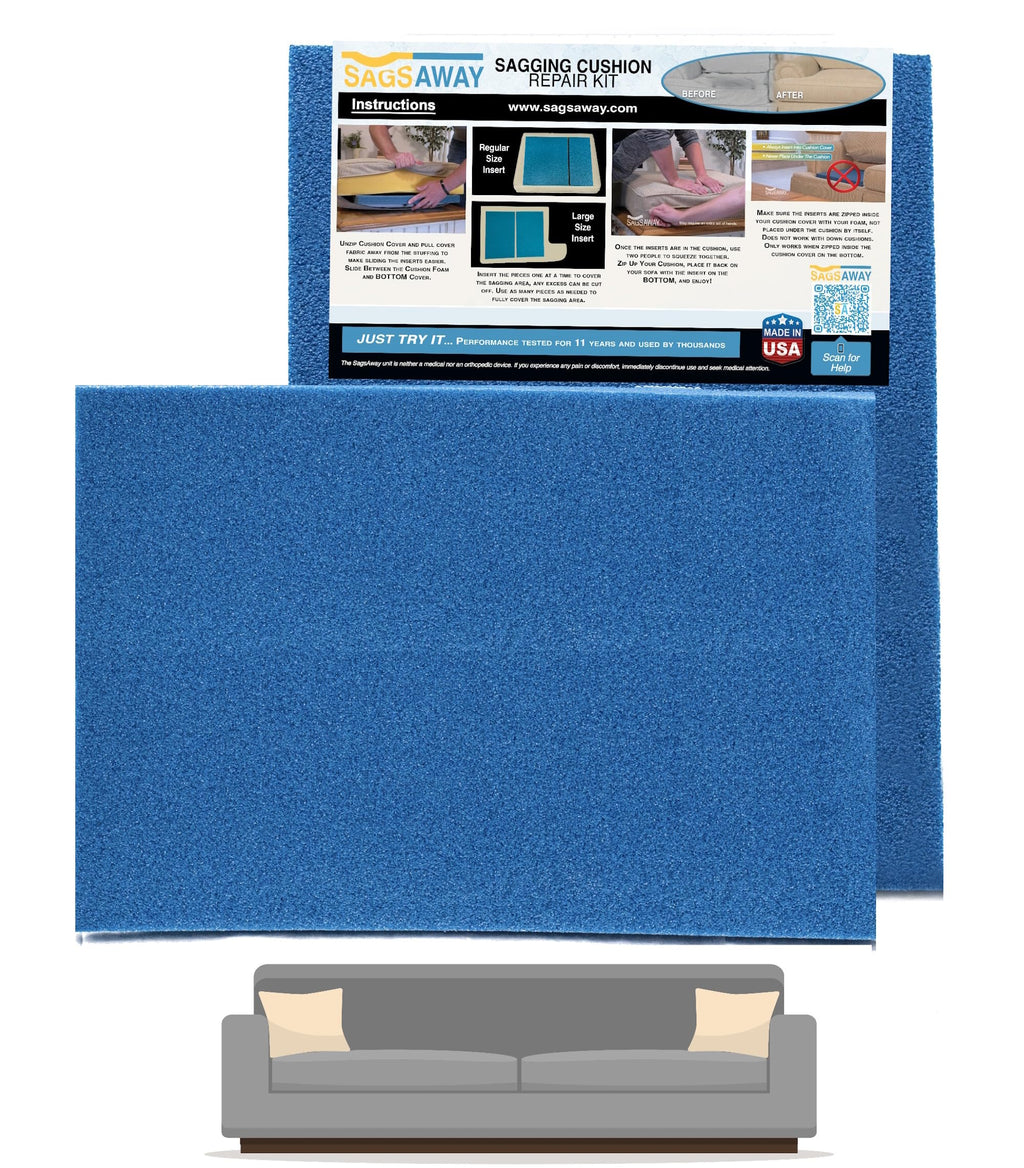 SagsAway Large 2 Piece 1.5in Thick Cushion Insert Kit for Immediate Lasting Support of 1 Saggy Seat. Two13x17in Pieces of Milita