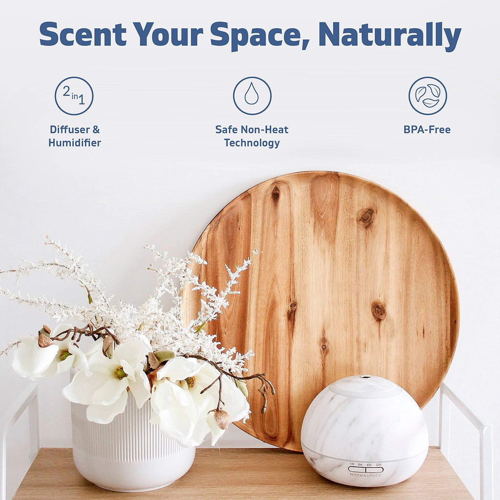 HATHASPACE Marble Essential Oil Diffuser, 350ml Ultrasonic Aromatherapy Diffuser & Cool Mist Humidifier, BPA-Free, 24+ Hour Run