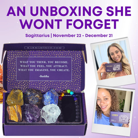 KARMABOX Sagittarius Gifts for Women - Sagittarius Crystal Healing Stone Gift Set - Zodiac Birthday Gifts - Astrology Gifts for 