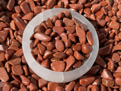 GAF TREASURES 2 oz Lot Semi Tumbled Gemstone Chips, Crushed Mini Crystals, Undrilled Crystal Chips (Red Goldstone)
