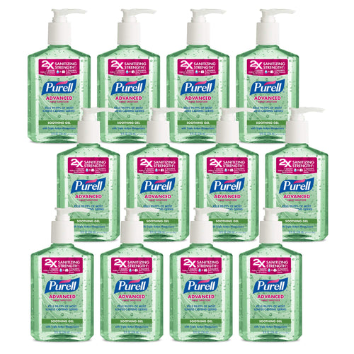 PURELL Advanced Hand Sanitizer Soothing Gel with Aloe and Vitamin E- 8 fl oz Pump Bottle (Pack of 12) - 3016-12-CMR