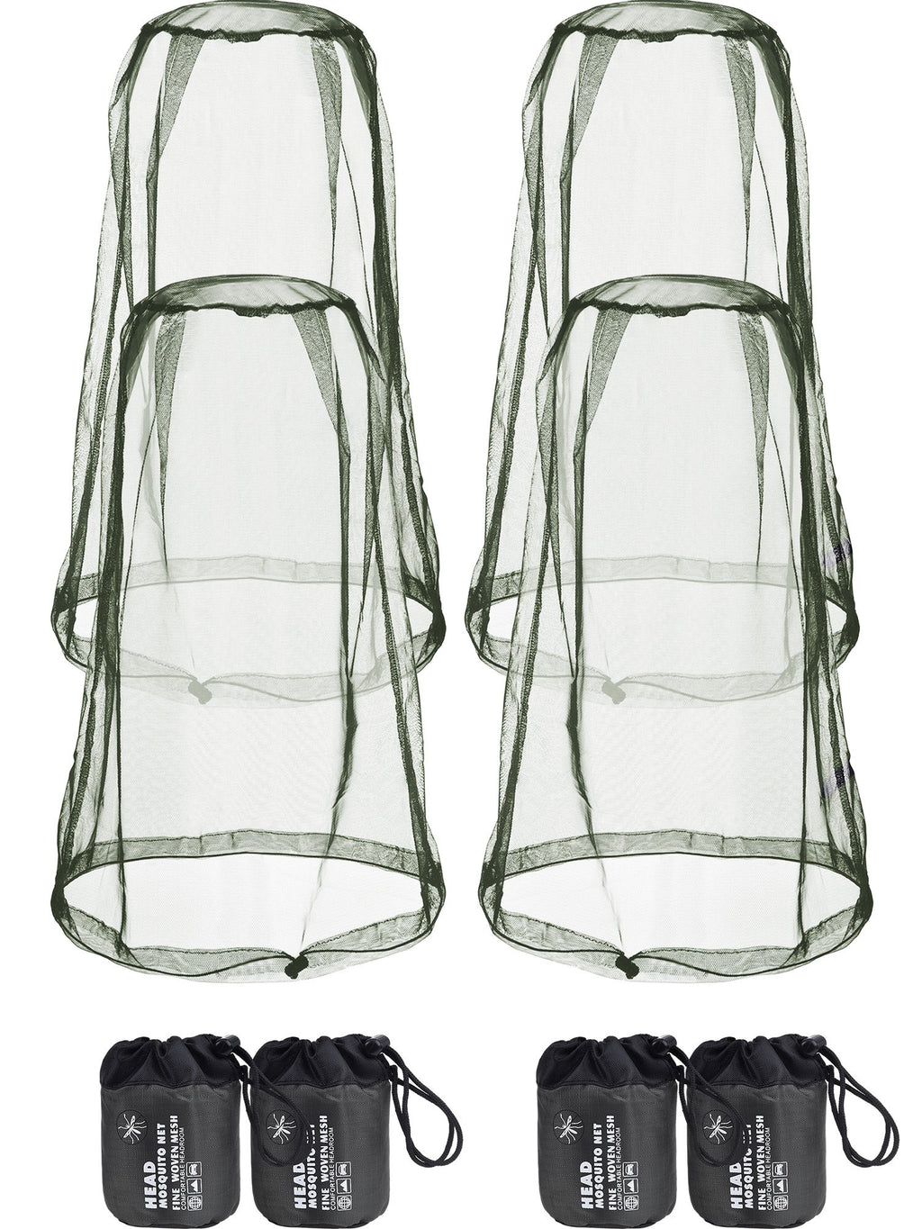 HESTYA 4 Pack Mosquito Net Face Mesh Protecting Net for Outdoor Hiking Camping Climbing Mosquito Fly Insects Preventing(Army Gre