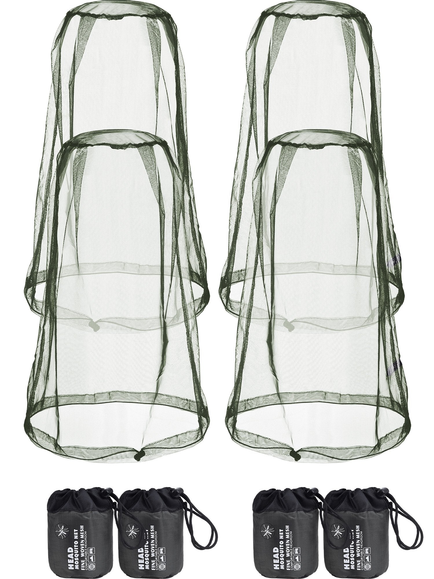 HESTYA 4 Pack Mosquito Net Face Mesh Protecting Net for Outdoor Hiking Camping Climbing Mosquito Fly Insects Preventing(Army Gre