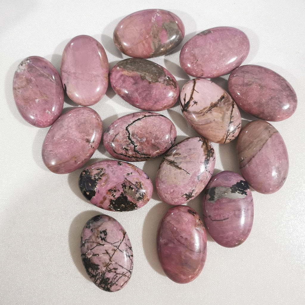 Loveliome Natural Rhodonite Oval Polished Worry Stones, Healing Crystal Indoor Fountain Stones Massage Energy Anxiety Relief Ite