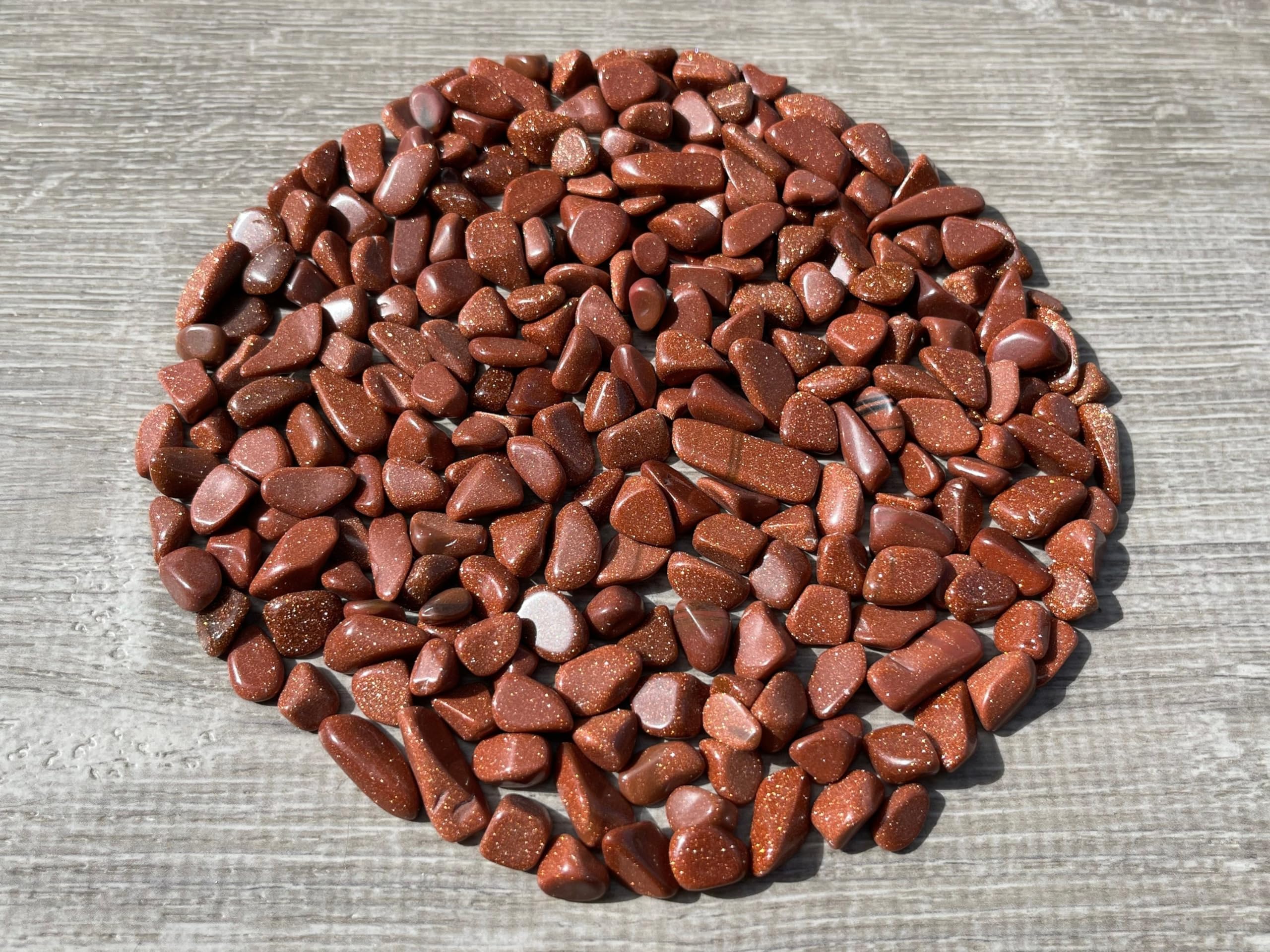 GAF TREASURES 2 oz Lot Semi Tumbled Gemstone Chips, Crushed Mini Crystals, Undrilled Crystal Chips (Red Goldstone)