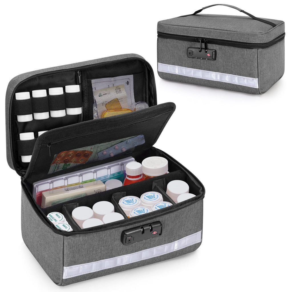 Damero Locking Pill Bottle Organizer with Inner Dividers, Medicine Storage and Organizer Bag Combination Lock for Medicine, Vita