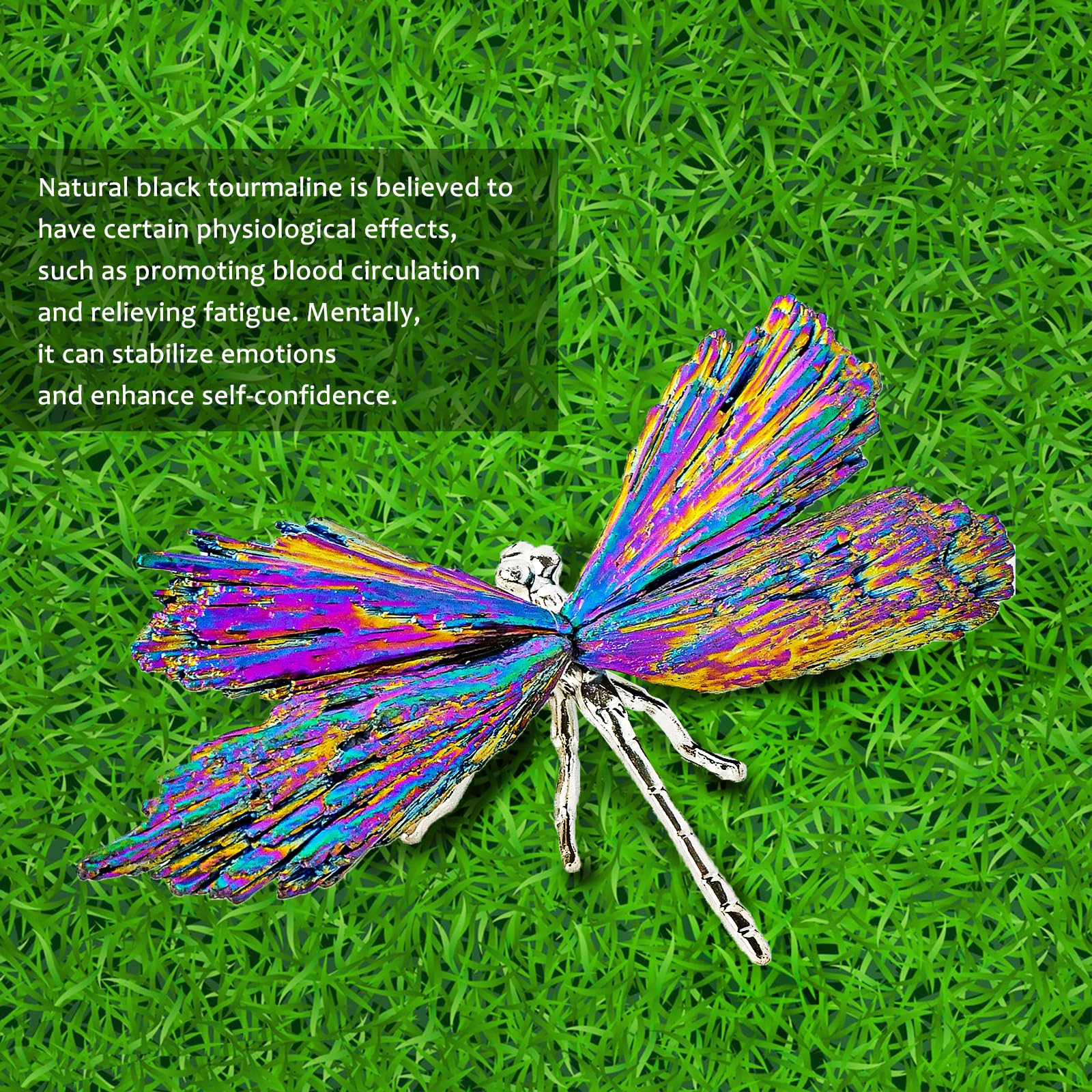 RJINGSHI Dragonfly Decor Tourmaline Crystal Statue Natural Electroplated Blue Collection Natural Home Decor Healing Blue Crystal