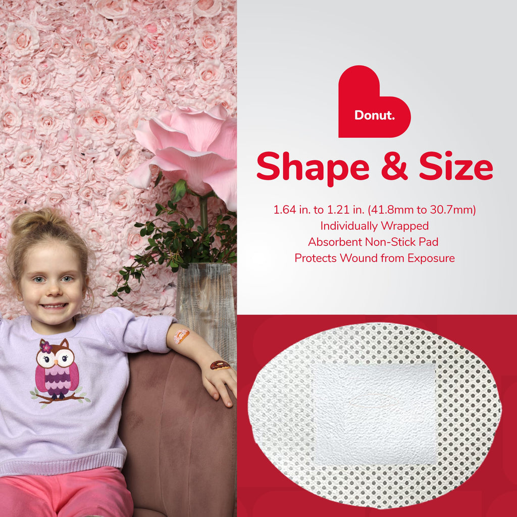 BioSwiss Bandages, Donut Shaped Self Adhesive Bandages, Latex Free Sterile Wound Care, Fun First Aid Kit Supplies for Kids, 50 C
