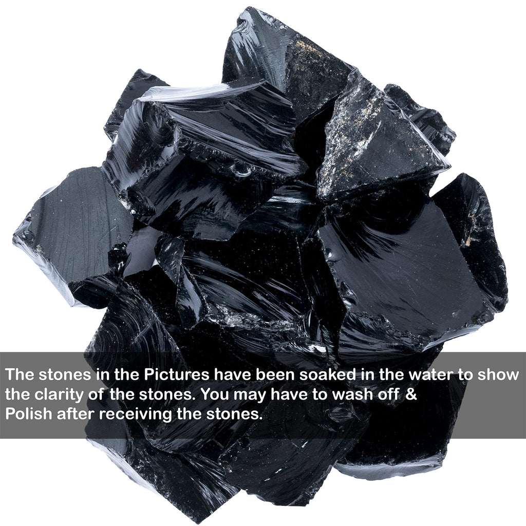 Crocon 1LB Black Obsidian Rough Bulk Natural Stone Raw Stone Tumbling Cabbing Polishing Mining Chakra Balancing Reiki Healing Go