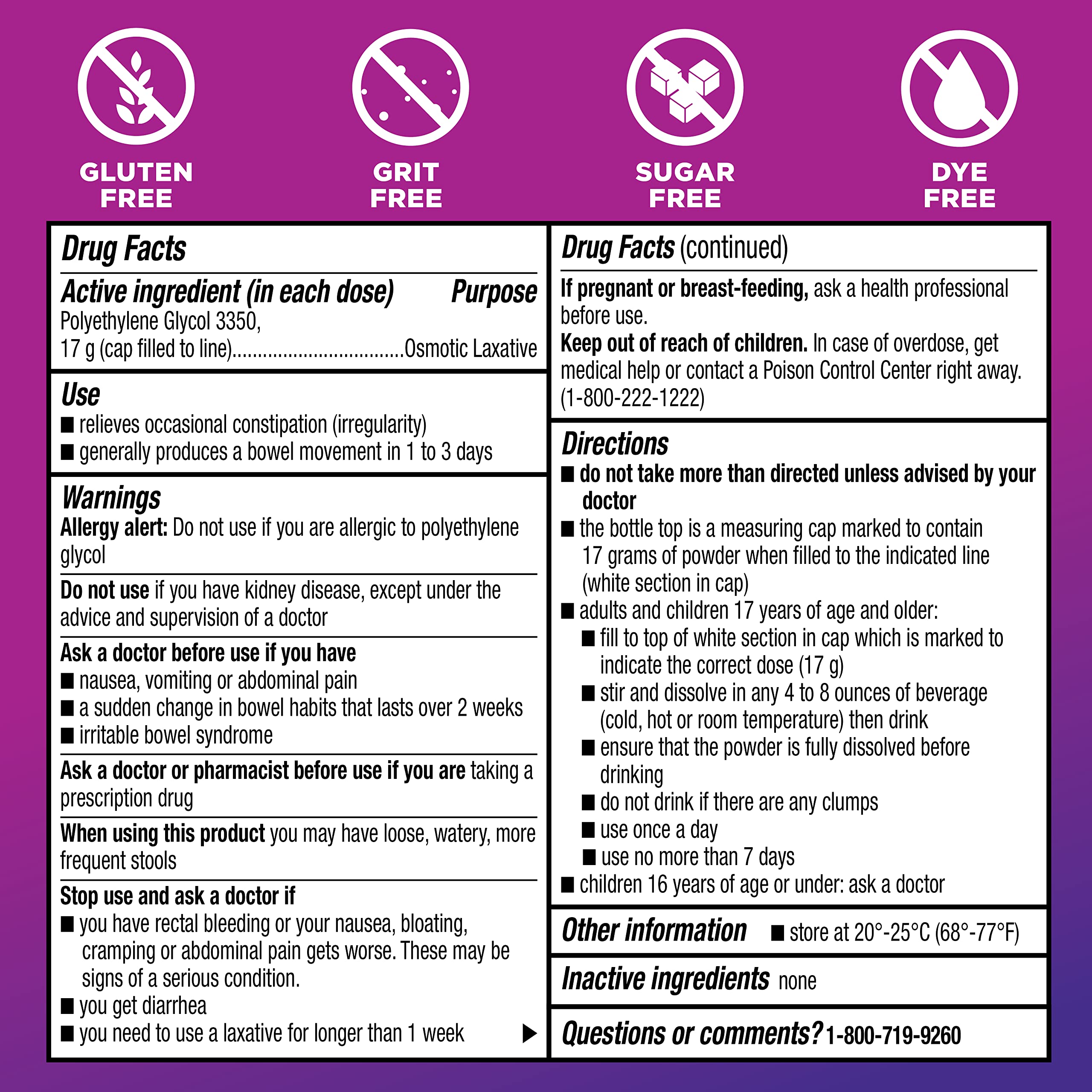 Amazon Basic Care ClearLax Polyethylene Glycol 3350 Powder for Solution, Osmotic Laxative, Relieves Occasional Constipation, Unf