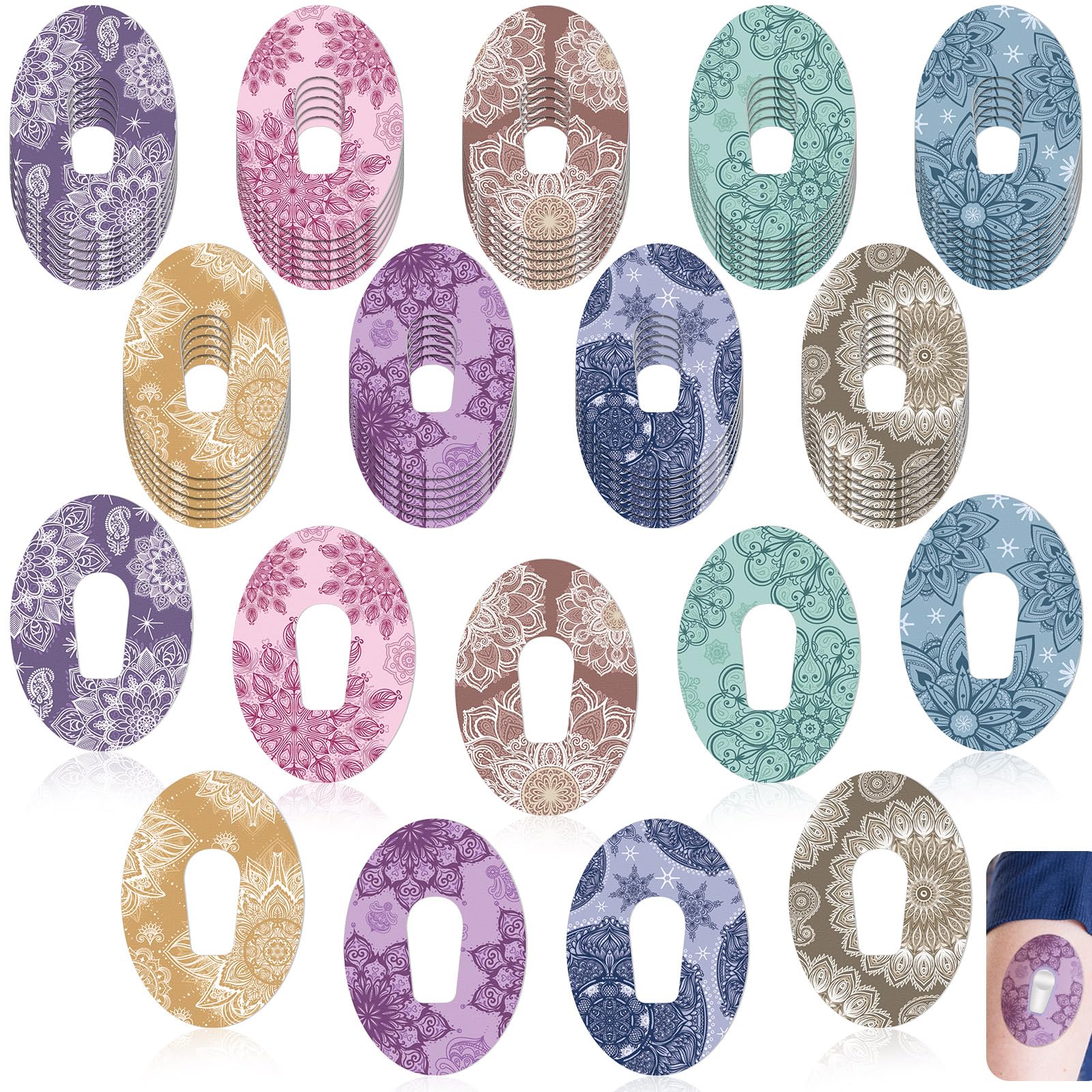 TrelaCo 36 Pcs Adhesive Patches Compatible with G6 Waterproof Overpatches Breathable Colorful Mandala Floral Pre Cut Cover Patch