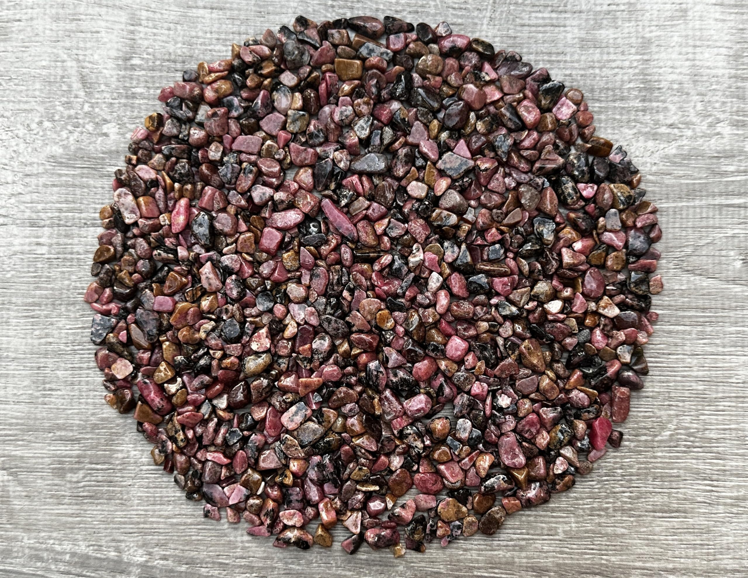 0.5 Pound Natural Semi Tumbled Rhodonite Gemstone Chips, Crushed Mini Rhodonite Crystals, Undrilled Crystal Chips (Rhodonite)