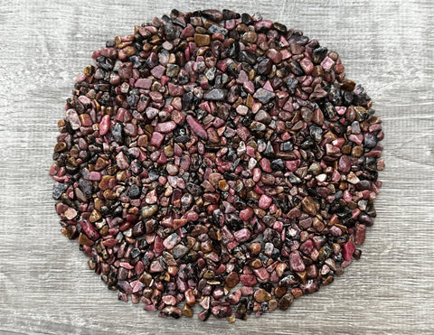 0.5 Pound Natural Semi Tumbled Rhodonite Gemstone Chips, Crushed Mini Rhodonite Crystals, Undrilled Crystal Chips (Rhodonite)