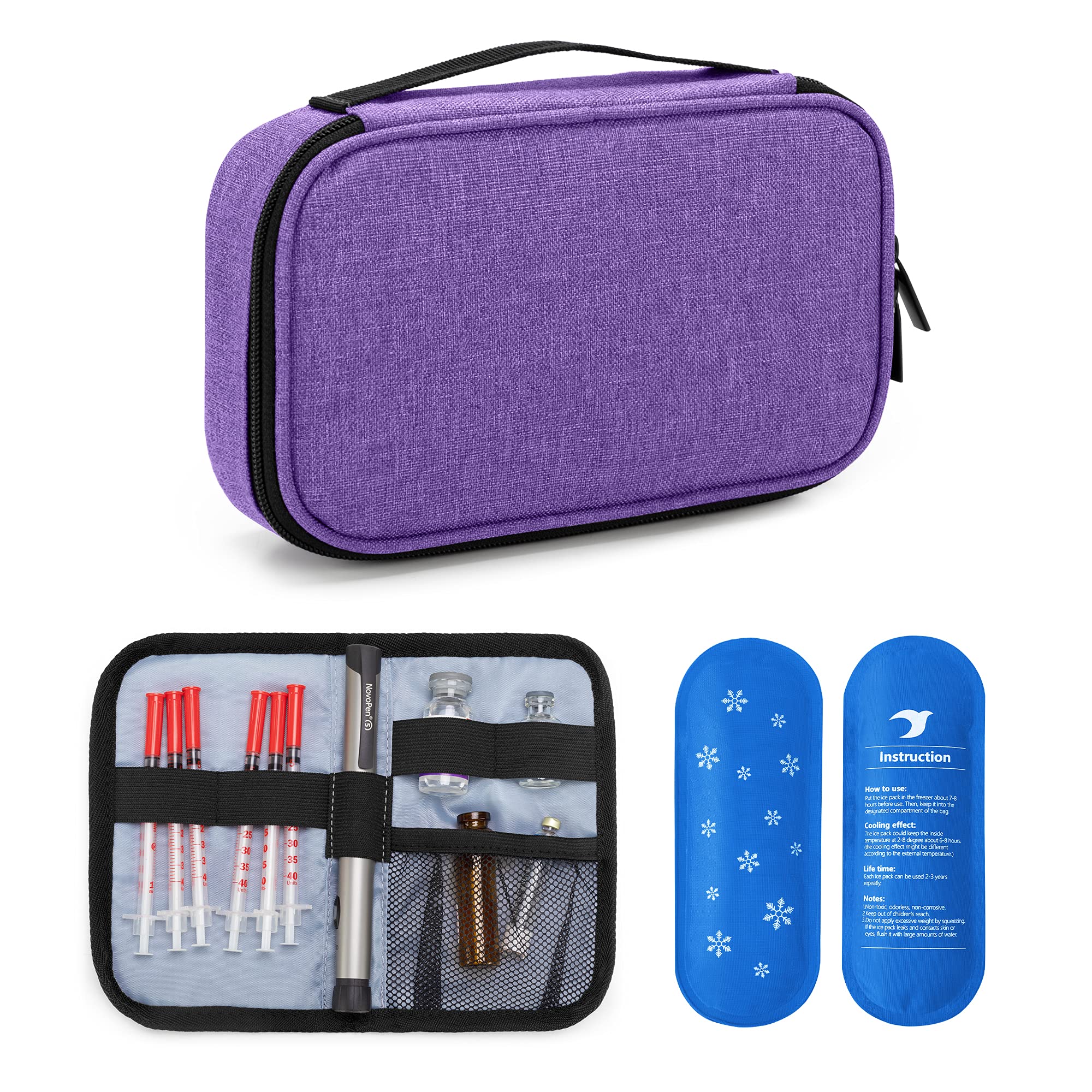 Yarwo Insulin Cooler Travel Case with 2 Ice Packs, Medication Diabetic Supplies Bag for Insulin Pens, Vials and Diabetes Testing