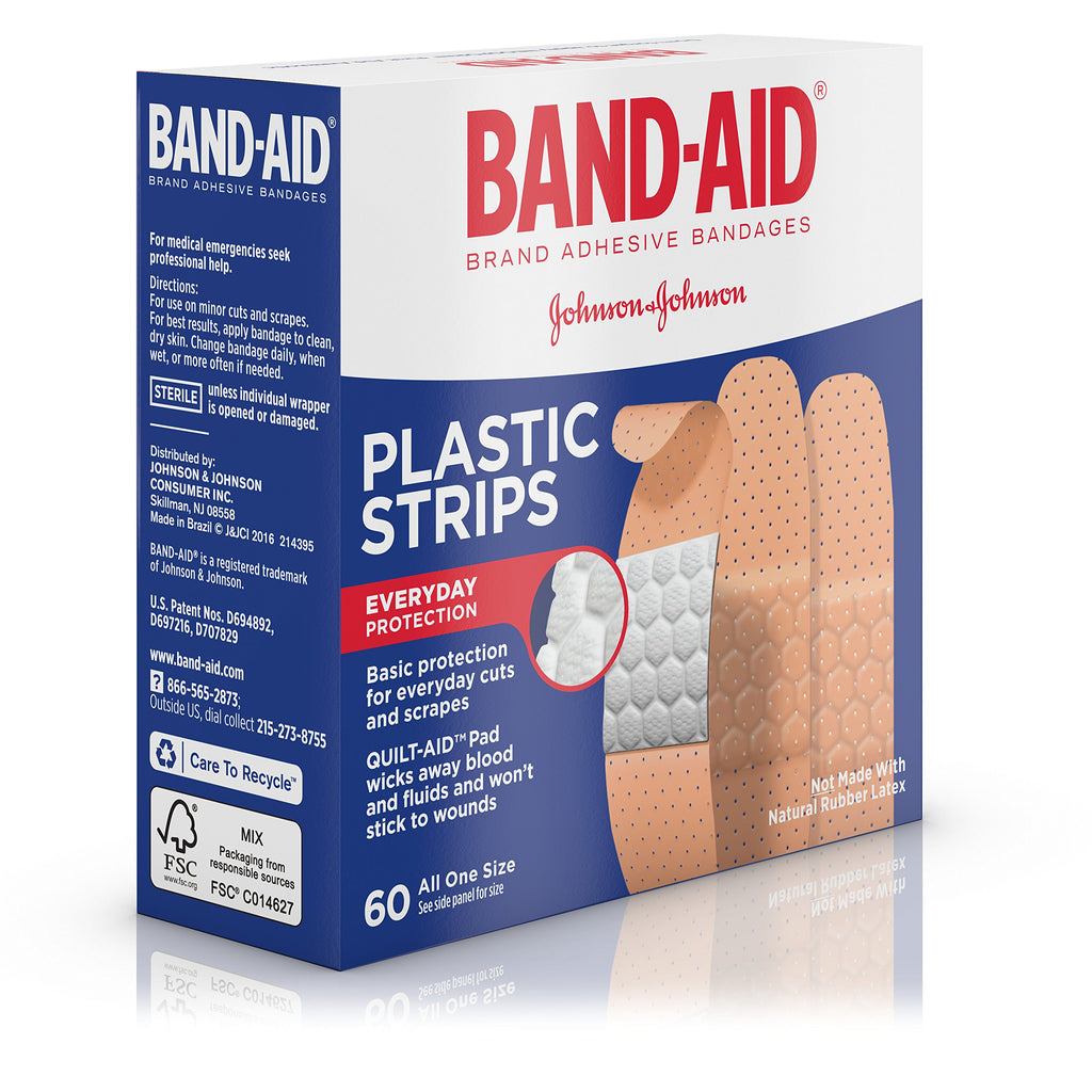 Band-Aid Brand Adhesive Bandages, Plastic Strips, ONE SIZE FITS ALL, 60 Count (Pack of 3)