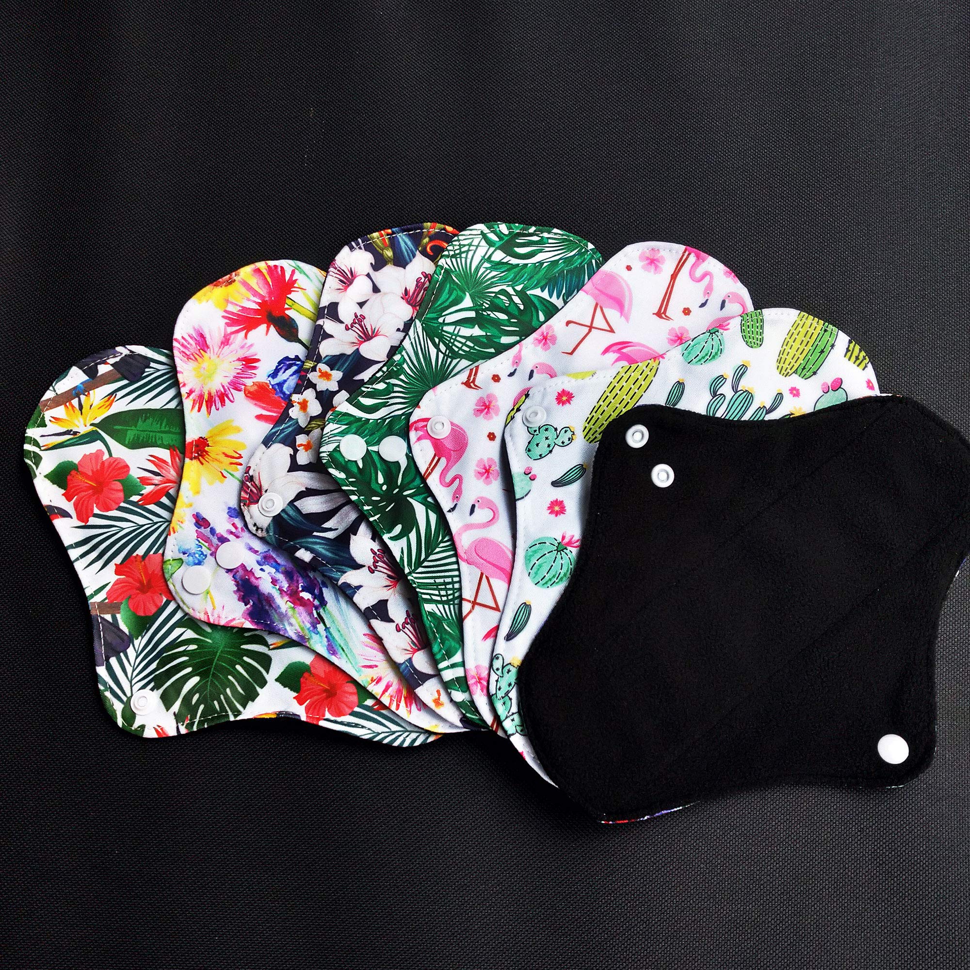 7pcs/Set Reusable Washable Cloth Pads Set, Including 6pcs Heavy Flow Feminine Hygiene Bamboo Charcoal Cloth Reusable Menstrual P