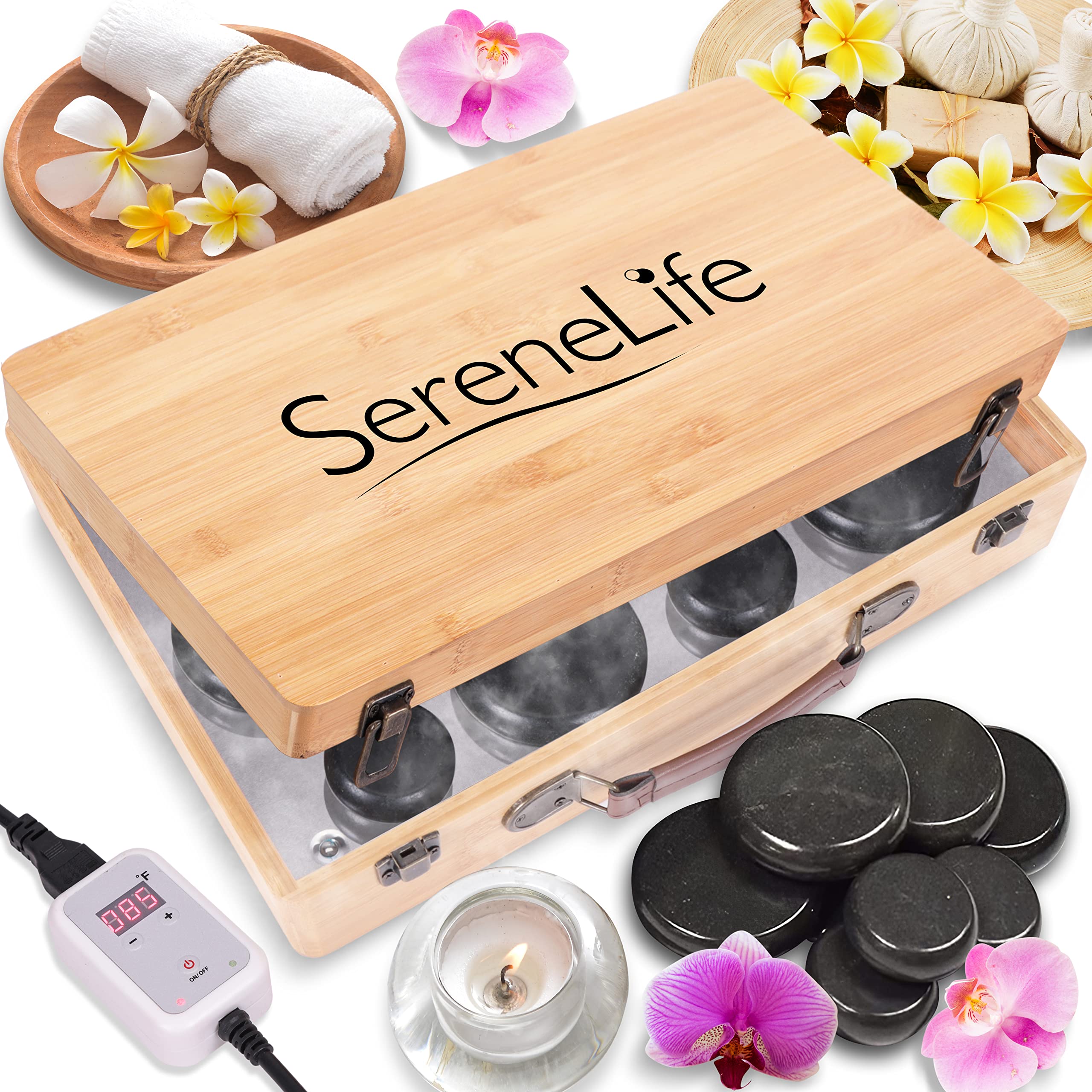 SereneLife Massage Stone Heater Box Set-Electric Spa Portable Heated Rocks Massage Stones and Warmer Set - Heat Rock Massaging K