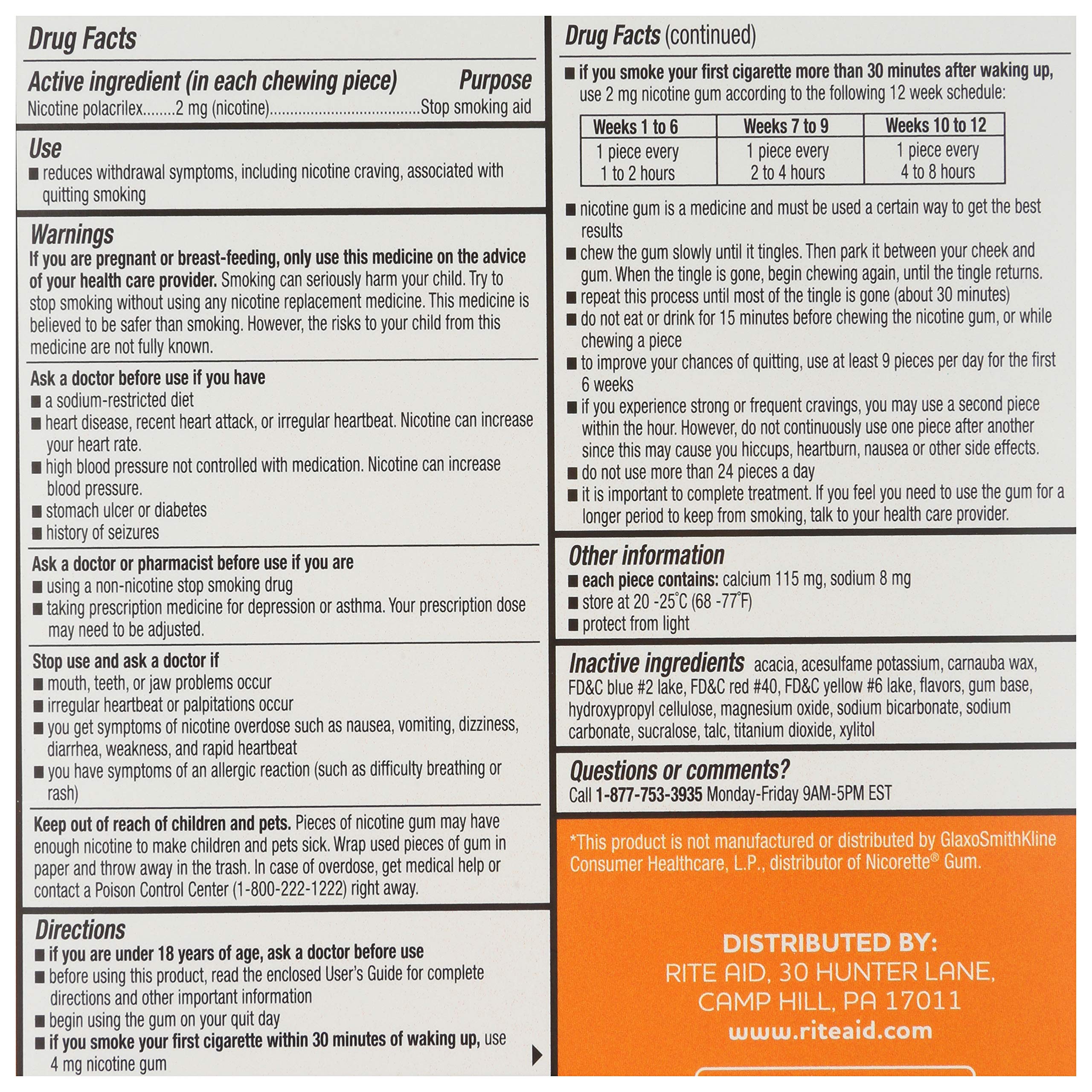 Rite Aid Nicotine Gum, 2mg, Fruit Flavor - 100 Pieces | Quit Smoking Aid | Nicotine Replacement Gum | Stop Smoking Aids That Wor