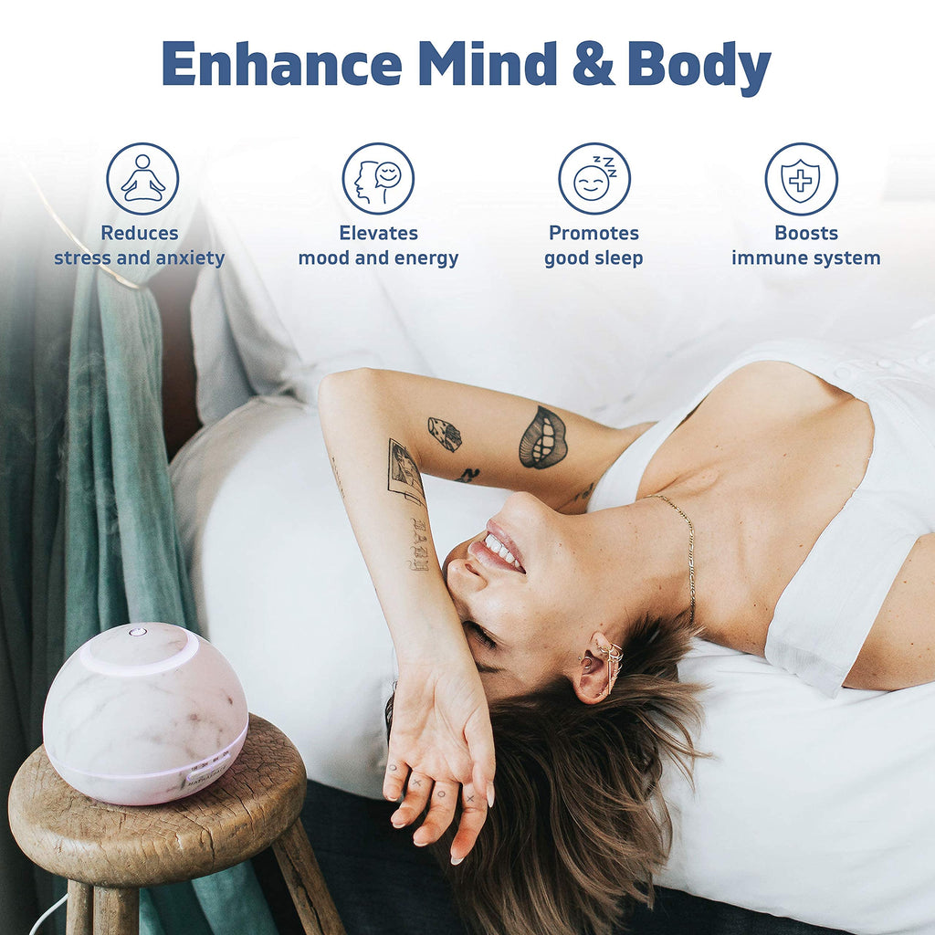 HATHASPACE Marble Essential Oil Diffuser, 350ml Ultrasonic Aromatherapy Diffuser & Cool Mist Humidifier, BPA-Free, 24+ Hour Run