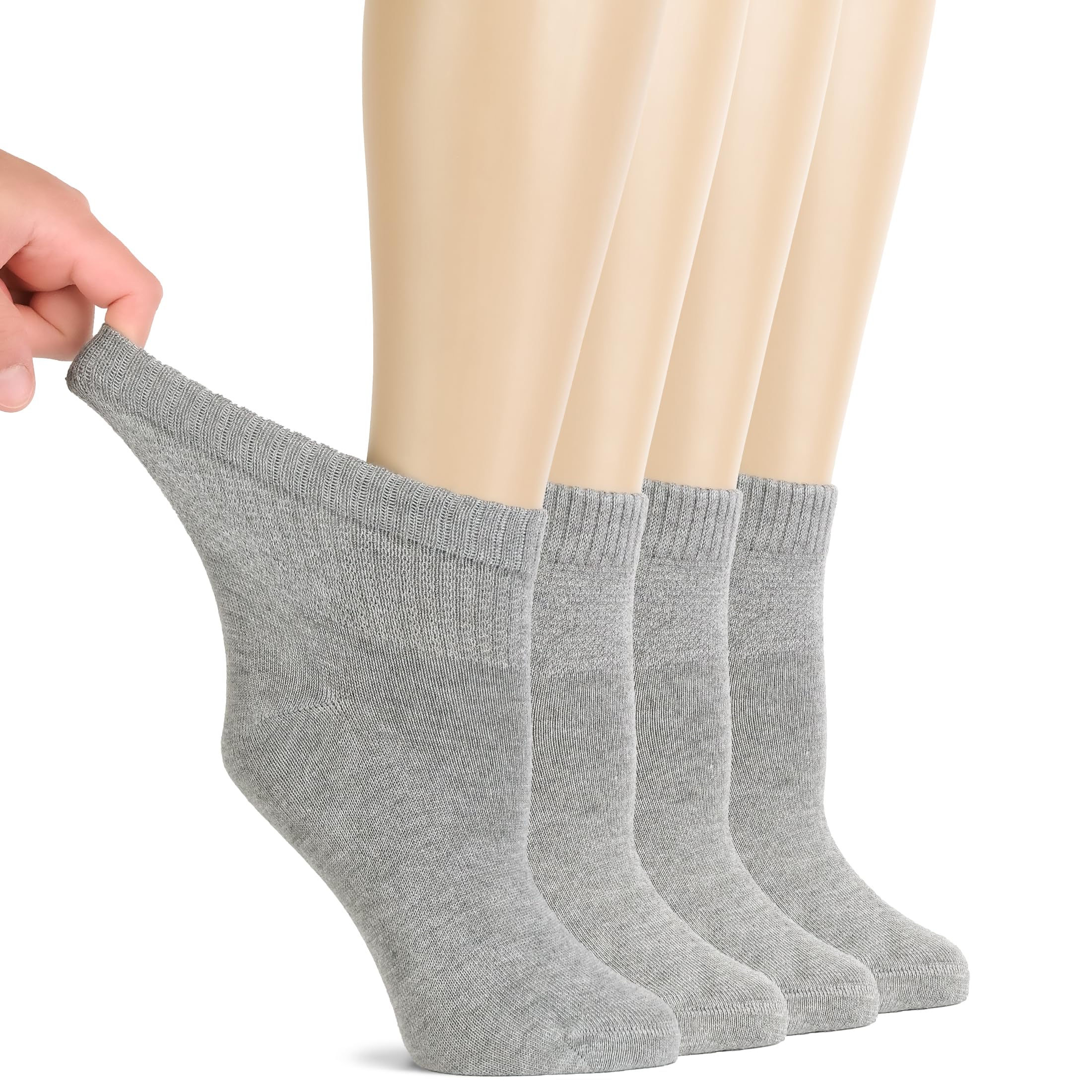 Hugh Ugoli Women Diabetic Ankle Socks, Super Soft & Thin Bamboo Socks, Wide & Loose, Non-Binding Top & Seamless Toe, 4 Pairs, Li