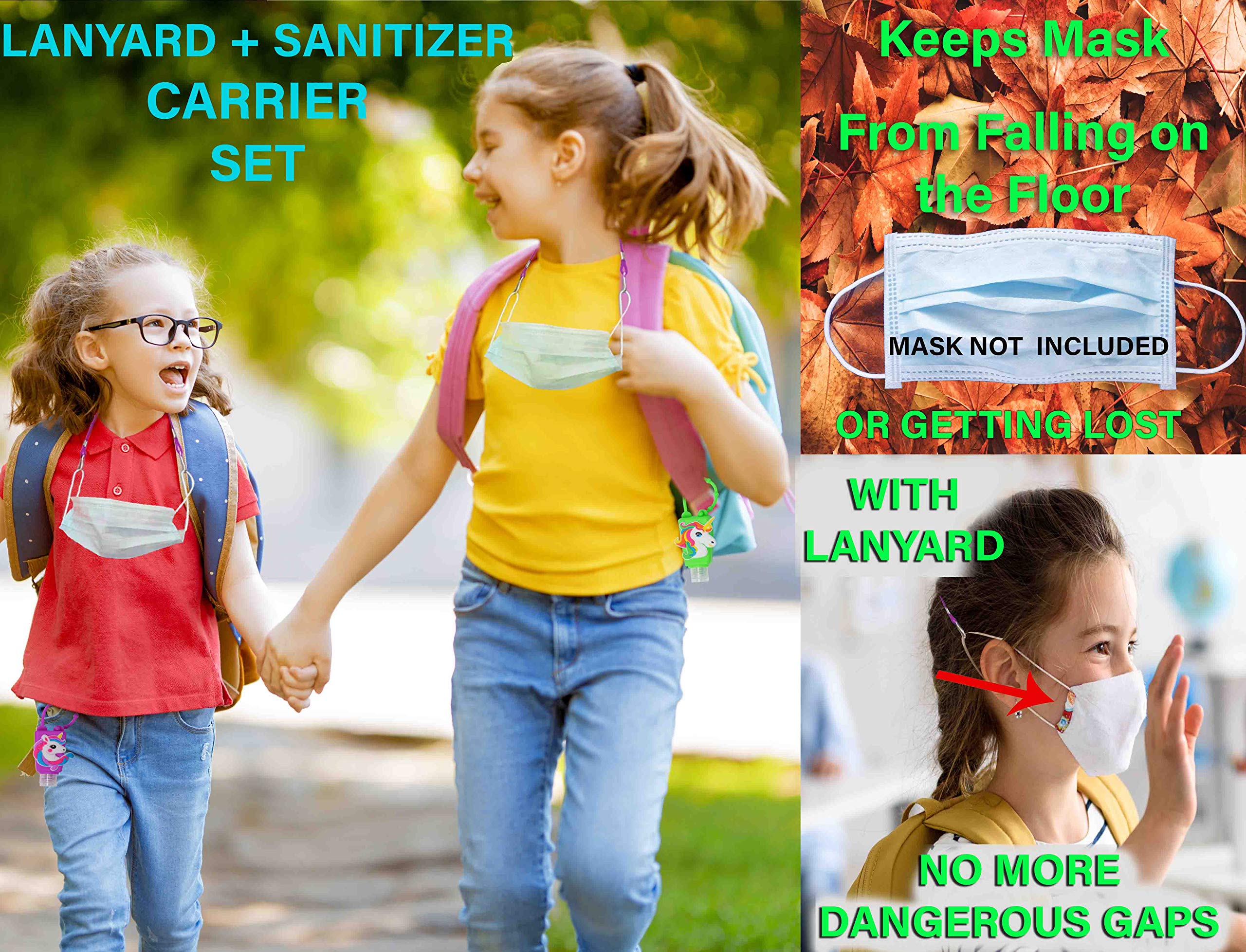 KINIA 8 PACK 4 Unicorn Empty Hand Sanitizer Refillable Containers Holder, 4-1 fl oz Flip Cap Empty Bottles + 4 Lanyards (4+4 - V