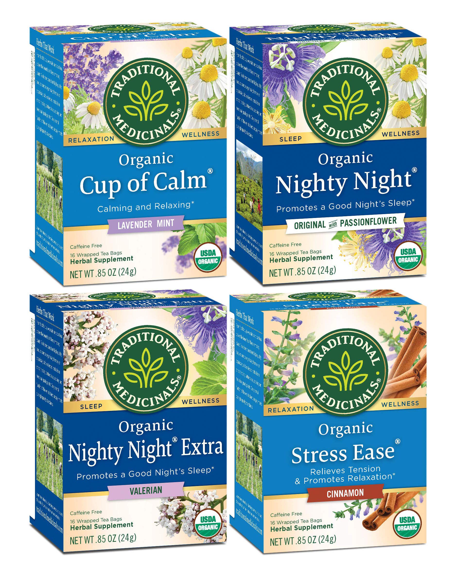 Traditional Medicinals Organic Nighty Night Extra with Valerian Herbal Tea, Promotes a Good Nights Sleep, (Pack of 4) - 64 Tea B