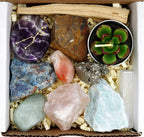 DANCING BEAR Taurus Zodiac Healing Crystals Gift Set (14 Pc): 9 Stones, 18K Gold-Plated Constellation Necklace, Meteorite, Succu