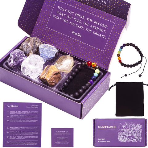 KARMABOX Sagittarius Gifts for Women - Sagittarius Crystal Healing Stone Gift Set - Zodiac Birthday Gifts - Astrology Gifts for 
