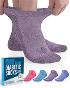Doctor's Select Ankle Bamboo Viscose Diabetic Socks for Women & Men - 4 Pairs | Light Blue, Blue, Purple, Pink | Extra Wide Calf